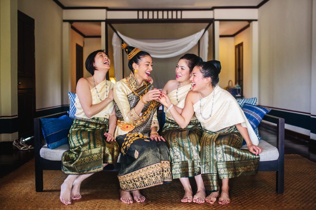 bride and bridesmaids in luang prabang laos before the wedding