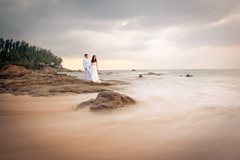 bride and groom photoshoot on the beach in phuket thailand