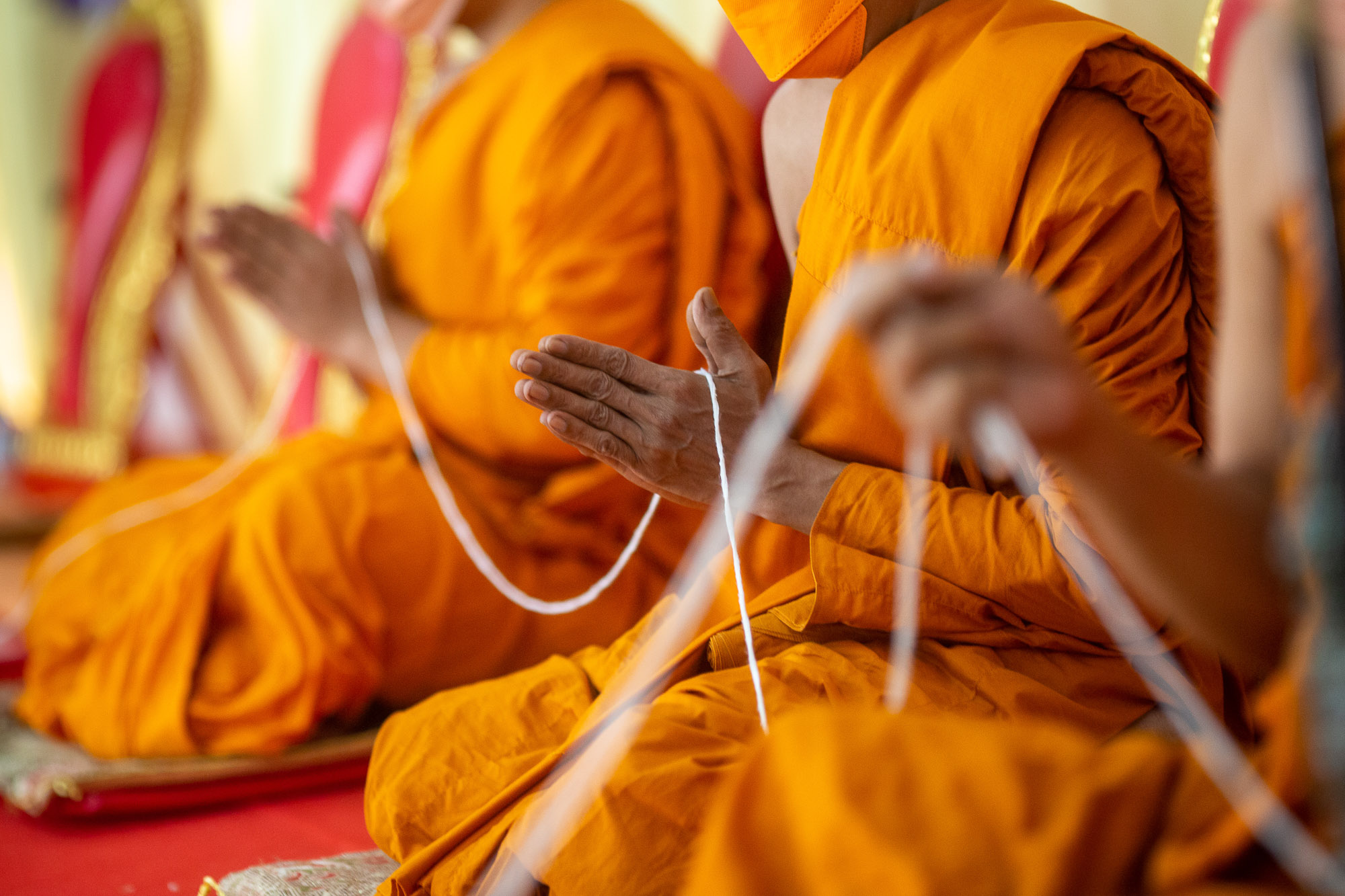 monks prepare for wedding blessing in koh phangan thailand