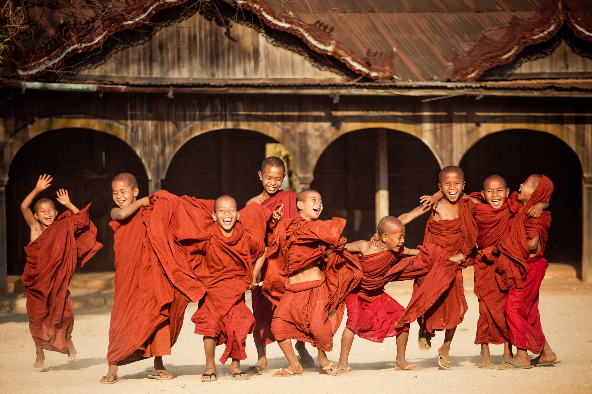apprentice monks playing in Kalaw Myanmar Burma