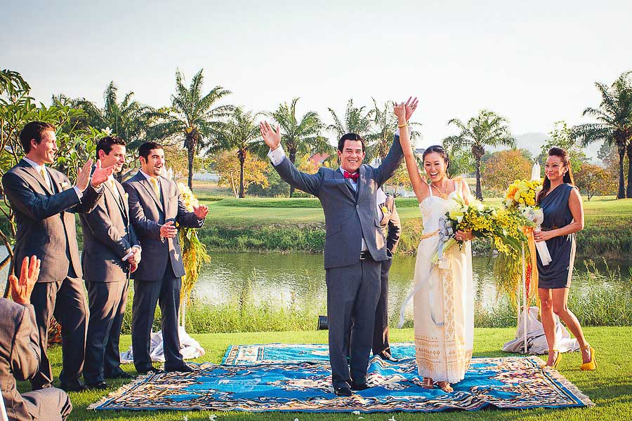 bride and groom at the white house in palm hills golf club hua hin thailand wedding