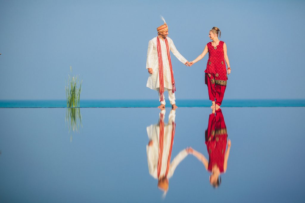 groom and bride before their Sikh wedding at Sava Villa Natai Beach Phang Nga Thailand