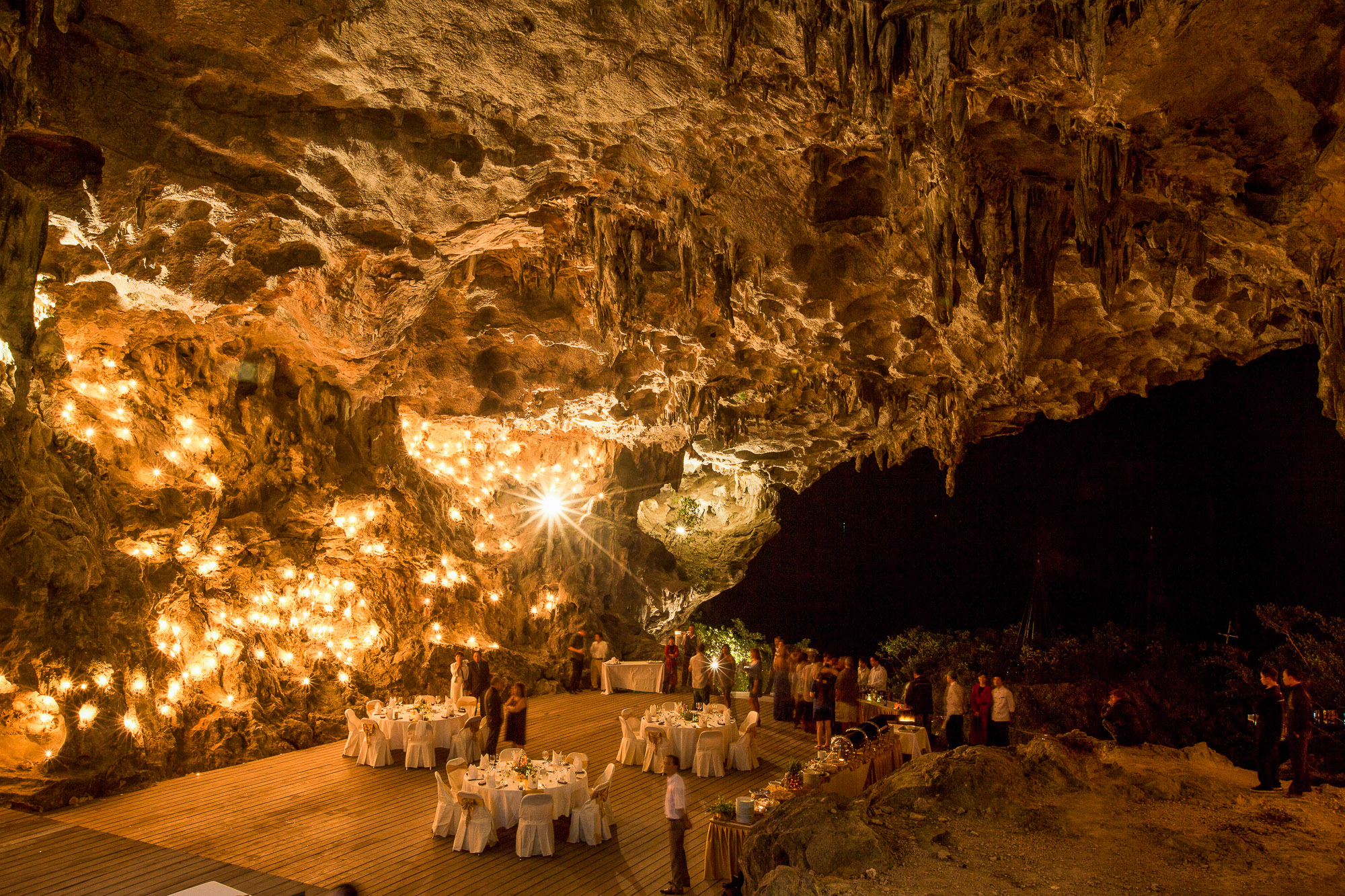 wedding reception inside Hon Trong Drum Cave Halong Bay Vietnam