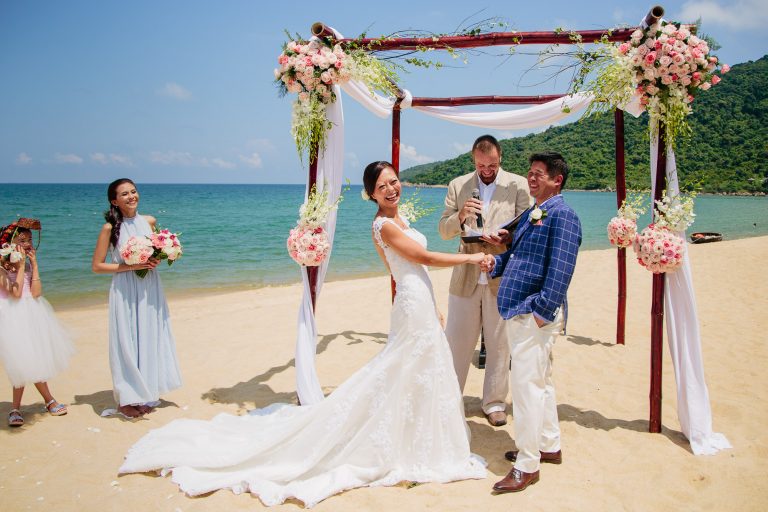 Romantic beachfront wedding ceremony in Vietnam